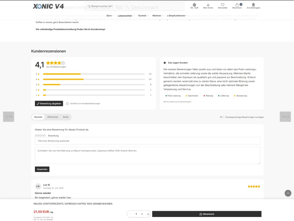 XONIC Shop-Frontend &ndash; Produktbewertungen