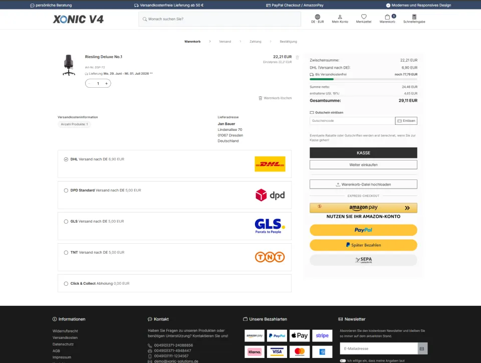 XONIC Shop-Frontend &ndash; Versandauswahl im Checkout